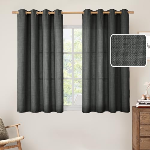 Image of LAMIT Linen Curtains 45 inch for Bedroom, Grommet Thick Linen Textured Privacy Drapes Light Filtering Burlap Curtains for Farmhouse /Boys' Room, 2 Panels (52 x 45 Inch, Dark Grey)