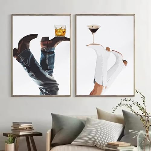 Illustration de whisky de cow-boy expresso et affiche de bottes vintage 20x30