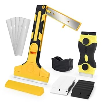 EHDIS Raschietto Vetro Kit - Raschietto Vetro 100mm e Raschietto in Vetroceramica 38mm con 25 Lame, per Forno, Piano Cottura a Induzione, Finestre, Vernice, Carta da Parati, Vetro