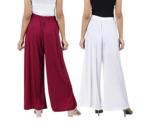 Image of Buy That Trendz M to 4XL Cotton Viscose Loose Fit Flared Wide Leg Palazzo Pants for Women Maroon White Combo Pack of 2