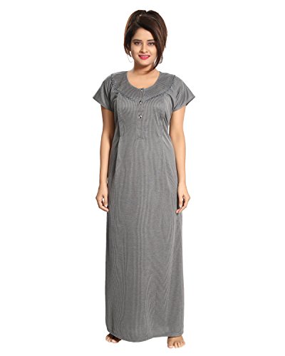 Image of Fabme Women's Polycotton Nursing Nightgown - Concealed Zip, Long, Textured Nighty for Maternity, Feeding