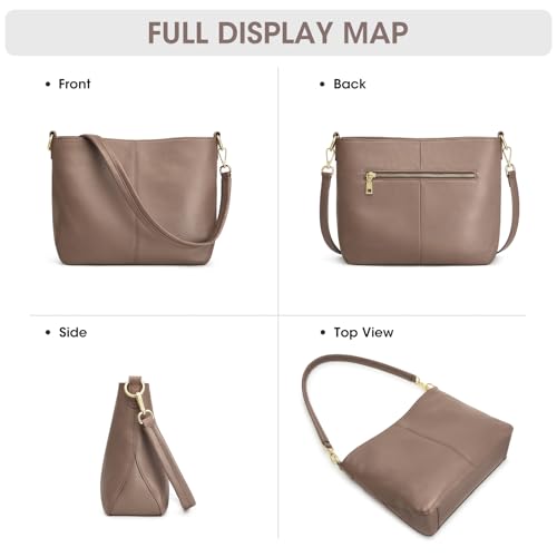 Image of Kattee Leather Crossbody Purse,Handbag Hobo Bag with 2 Straps,Khaki | Top grain pebbled leather with 2 magnetic pockets and 2 straps for crossbody or shoulder, ideal for work and travel.
