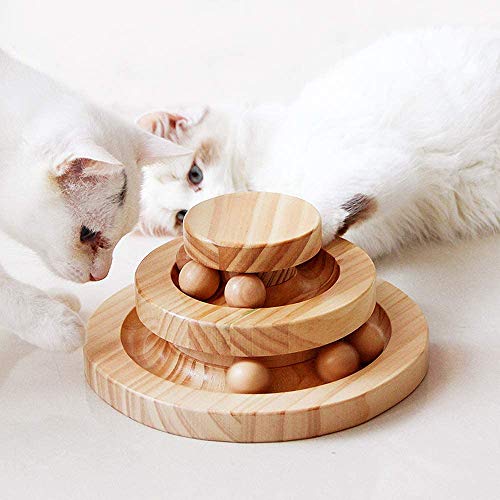 Wimaha Cat Supplies Funny Roller Cat Toy-Double Layer Bolas de madera de la plataforma giratoria para Kitty Cat Regalos para sus gatos