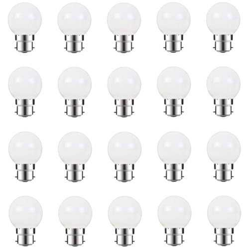 ZFQ Lot de 20 Ampoules LED Blanc Froid B22 Baïonnette, 2W Équivalent 20W, B22 LED Économie à économie d'énergie Golfball, Small, mini ampoules BC Party