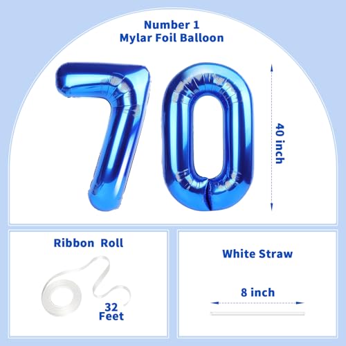Image of Number Balloons Navy Blue Balloons - Giant Number 70 Balloon, Blue 70th Number Balloon Birthday Decorations for Men