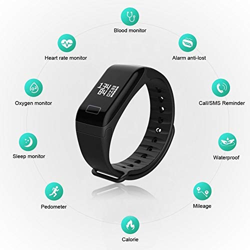 Fitness Tracker with Replacement Band Waterproof Heart Rate Monitor Call Remind Wireless Pedometer Activity Tracker for Women, and Men (Black + Blue Band) - Thumbnail 3