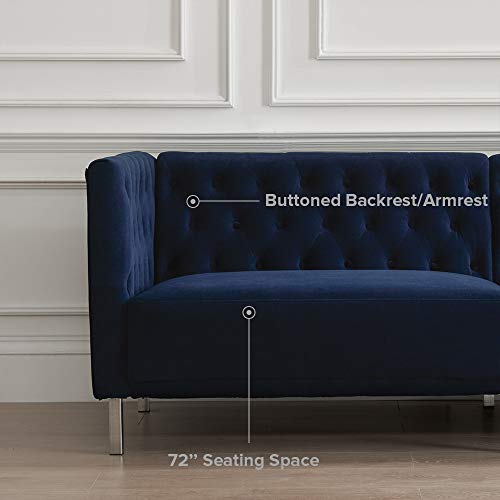 Mopio Aiden Classic Contemporary Sofa Couch, Tufted Sofa Design Includes Sturdy Chrome Legs and Rich Velvet Upholstery, 72\"W, Deep Blue - Thumbnail 5