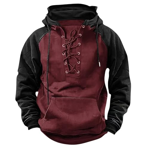 Ymosrh Men's Casual Hooded Sweatshirts Long Sleeve Lace Up Cargo Work Pullover Hoodie with Pockets, S-3XL
