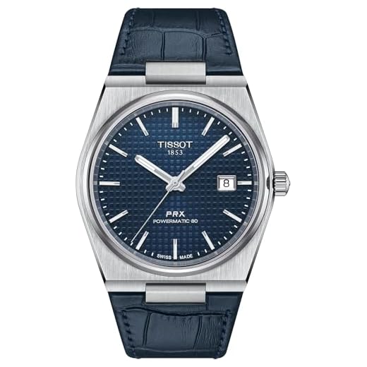 Tissot Relógio masculino PRX Powermatic 80 caixa de aço inoxidável 316L automático, azul, couro, 12 (T1374071604100), Azul, Casual
