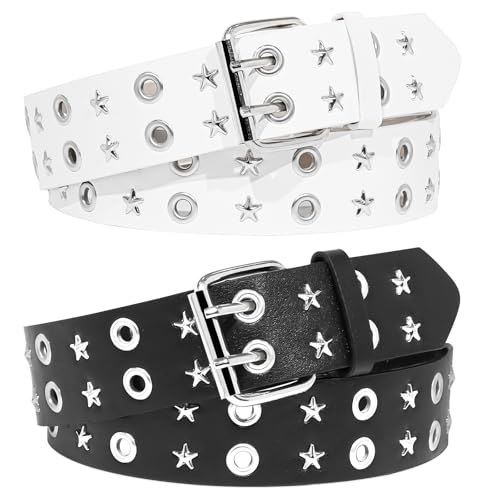 2 Pcs Black White Star Belt Y2k Punk Rock Belt with Grommet Gothic Belts for Women Men