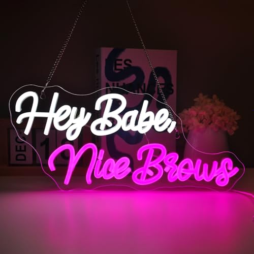 Image of Hey Babe Nice Brows Neon Sign Led Light Up Signs for Wall Decor Usb Powered Neon Light Signs Indoor Light for Room Decor Holiday Gift