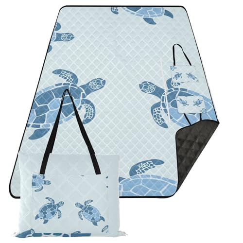 sanluoli Accesorios de playa, plegable, manta de césped para adultos, artículos de picnic, tortuga azul, mar, simple