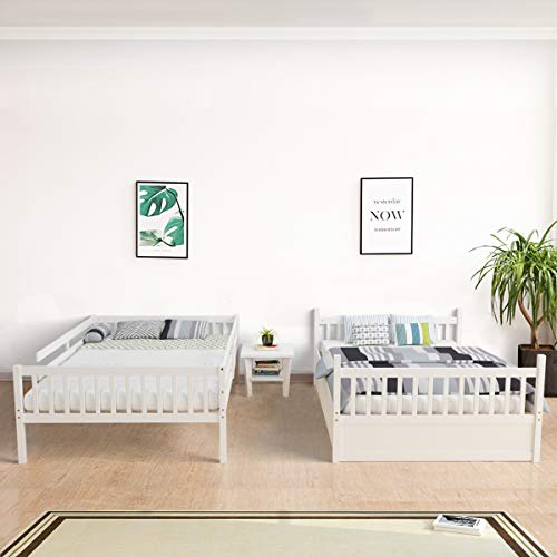 Giantex Full Over Full Bunk Bed With Trundle, Solid Wood Trundle Bed Frame W/Guardrails And Ladder, Convertible To 2 Beds, Full Size Bunk Beds For Adults Kids Teens, No Box Spring Needed, White #TOP2