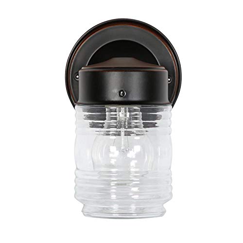 Image of Design House 587311 Jelly Jar Classic 1-Light 2-Pack Indoor /Outdoor Wall Light with Clear Ribbed Glass for Entryway Porch Patio, Oil Rubbed Bronze
