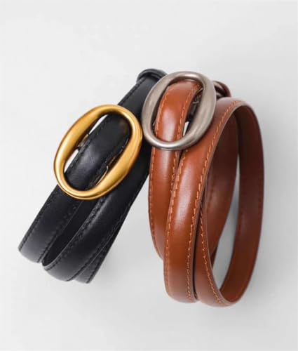 Rfmfkkg Women's Gold Buckle Casual Thin Belt Soft Leather Waistband Jeans Thin Waist Belt For Dress3