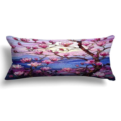 Rebbygena Floral Stained Glass Flower Zipped Decorative Long Body Pillow Cushion Cover Case Pillowcase for Adults Girls 20x54in,Long Throw Body Pillow Cover for Hotel Home Bed Living Room Decor