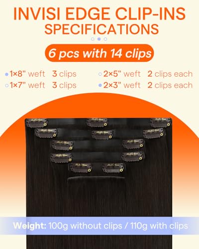 Image of Full Shine Injection Seamless Hair Extensions Clip in, 22 Inch 130g