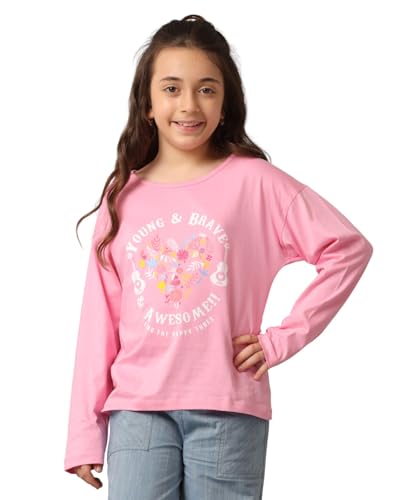 Image of Girls Cotton Tops Collection - Round Neck, Crop Top, Full & Half Sleeve, Drop Shoulder, Ruffle Sleeve, Graphic Printed, Embroidered & Slub Knit Styles, Soft Breathable Fabric for Kids Casual Wear