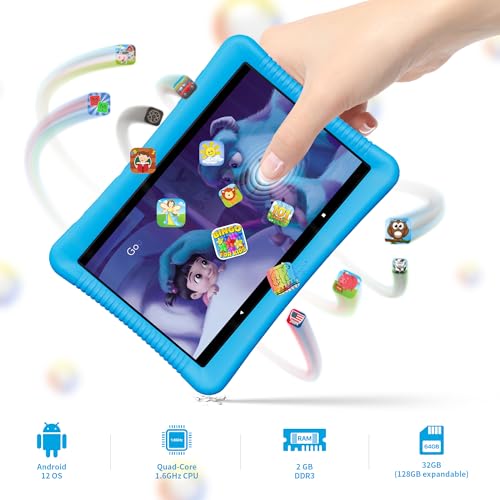 Contixo K102 10\" Kids Tablet Bundle - Wireless Kids Headphones, 32GB, 80+ Disney eBooks ($350 Value), Parental Controls, Dual Cameras, Shockproof Case with Kickstand & Stylus, Ages 3-7 - Blue