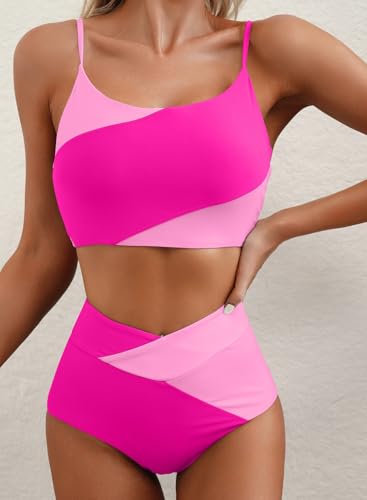 Image of Herseas Women 2 Piece High Waisted Bikini Sets Color Block Popular Swimsuit 2026 Summer Beach Best Bathing Suits
