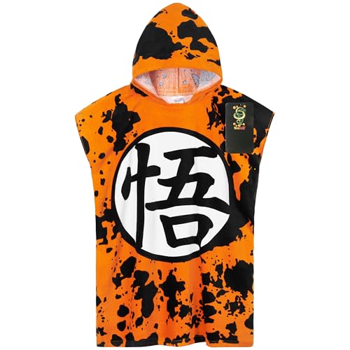 Get Trend Dragon Ball Z Bath Toallas de Baño Playa y Piscina con Capucha para Niños Adolescentes Toalla Poncho Toallas de Algodon (Naranja Dragon Ball, 9-14 Años)