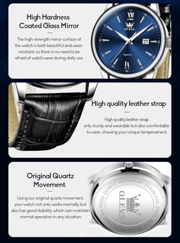 Image of OLEVS Men Leather Watches Classic Quartz Large Dial Easy Read Waterproof
