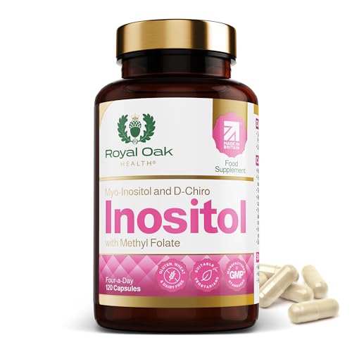 Royal Oak Health Myo Inositol 2,200mg and D-Chiro Myo Inositol Capsules with Folate PCOS & Ovulation Support (120 Capsules)