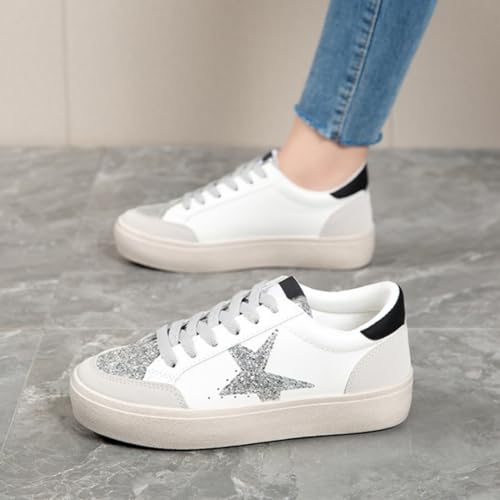 Women’s Glitter Star Lace Up Sneakers Outdoor Sparkly Shiny Sports Tennis Shoes3