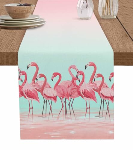 Seven Roses Tropical Pink Flamingo Group Table Runner 36 Inches Long Farmhouse Dress Scarves,Summer Pink Valentine Birds Dining Tablerunner for Coffee Table/Kitchen Island/Party Décor,Small 13inx36in