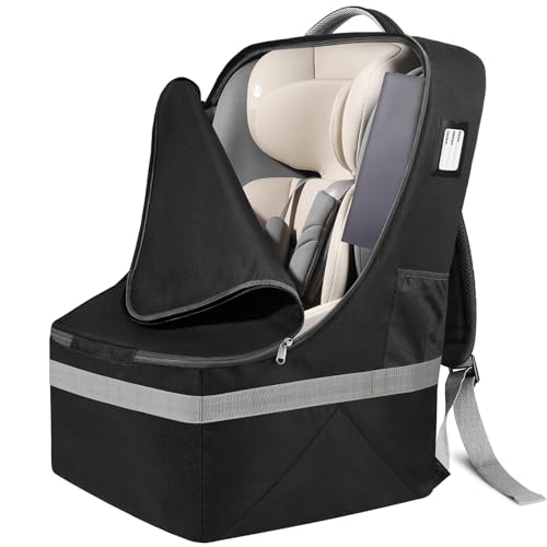 Image of Padded Car Seat Travel Bag for Airplane, Carseat Bags for Air Travel Black | Backpack Carseat Cover with Shoulder Strap for Infant Car Seats/Boosters/Carriers, Flying Accessories for Gate Baggage Check