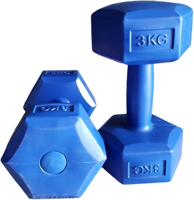 Hexagonal Dumbbell Set 3KG - Non-Slip Grip, Full Body Exercise, Durable Vinyl Coating for Home & Gym Use (Blue)