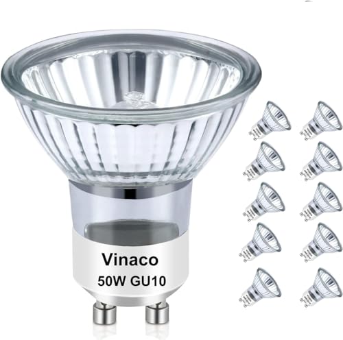 Image of Vinaco 10 Pack Halogen GU10 120V 50W Candle Warmer Bulb Dimmable, MR16 GU10 C 120V 50W 2800K Warm White, 50 watt Halogen Light Bulb for Candle Warmer Lamp Replacement, Track Lighting
