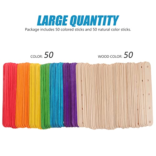 Healifty Wooden Craft Sticks Popsicle Sticks For Crafts Lolly Sticks Craft Ice Cream Sticks With Holes Natural Jumbo Colored Diy Crafts 100Pcs #TOP6