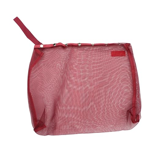 Image of Jumbo 7 Snaps Mesh Travel Knitting Bag with Snap Opening, Lightweight Nylon Storage Pouch for Yarns, Needles and Accessories (Red)