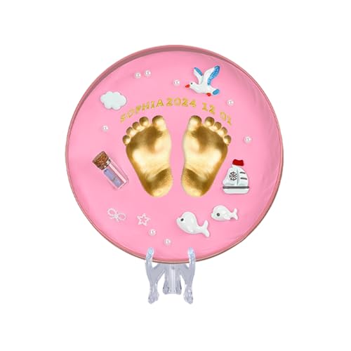 Image of You&Min Baby Footprint Kit, Baby Foot and Hand Print Kit, Baby Keepsake, Hand Print Mold Kit, New Mom Gifts, Baby Newborn Essentials Must Haves, Baby Shower Gifts (Pink)
