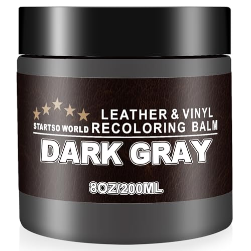STARTSO WORLD Leather Recoloring Balm, Dark Gray Leather Repair Kit for Furniture, Leather Dye, Leather Color Restorer for Couches, Leather Couch Paint | Repair, Restore & Renew Old, Faded Leather