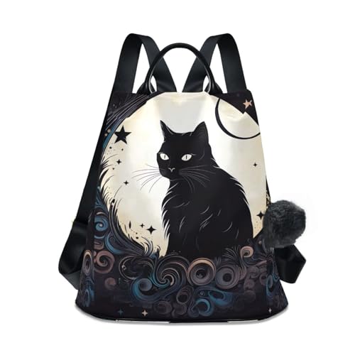 Mochila de gato negro para mujer con cremallera trasera antirrobo y compartimento impermeable