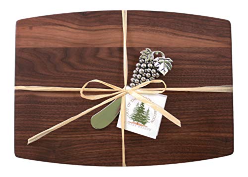 Walnut Cheese Board with Metal Spreader - Grapes