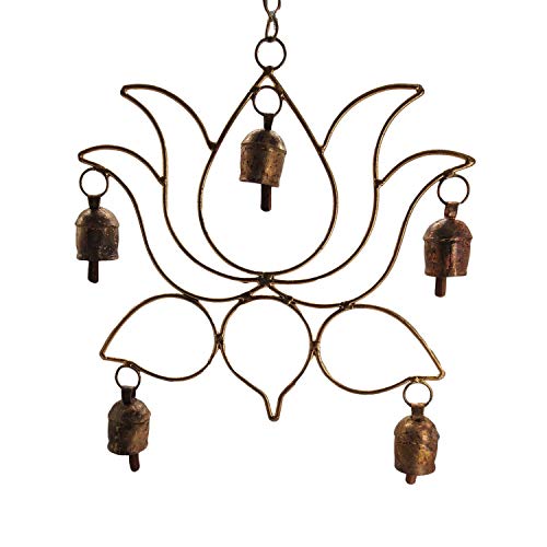India Meets India Vintage Handmade Brass Wind Chime Hangings Antique Distressed Finish by Indian Artisans (5 Bells)