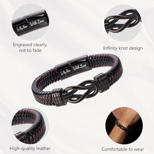 Pulsera para hombre cuero trenzado 8.2 pulgadas miniatura 6