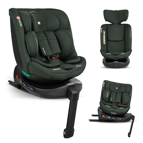 KikkaBoo i-SECURE Silla Coche Bebe Grupo 0 1 2 3 ISOFIX (0-36 kg), Giratoria 360°, Reclinable, Protección SPS i-Size, Lateral, Arnés de 5 Puntos, 12 Posiciones Reposacabezas, Verde Militar