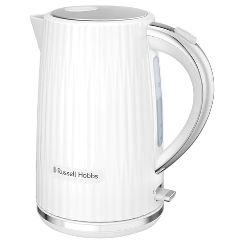 Russell Hobbs Hervidor de Agua Eléctrico, para agua caliente, té o café, 1,7 l, tapa apertura por presión, filtro extraíble y lavable, detalles cromados, blanco, 2400 W, Eden 27360-70