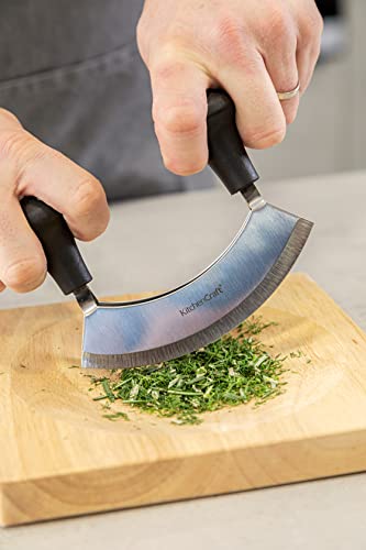 KitchenCraft Mezzaluna Hackmesser und Holzschneidebrett, Edelstahl-Doppelklingenmesser / Holz, 2er-Set, Silber/Schwarz – Ansicht 2