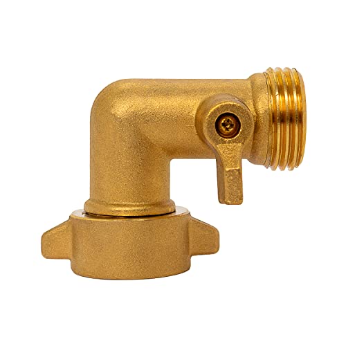 Morvat 90 Degree Solid Brass Water Hose Elbow, Garden Hose Kink Protector With On/Off Shutoff Valve, Female To Male Rv Spigot & Faucet Adapter & Pipe Fitting Connector, Includes Extra Rubber Washers #TOP7