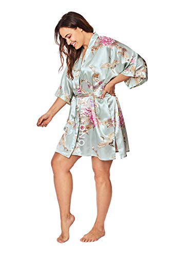 Image of KIM+ONO Satin Short Kimono Plus Size Robe for Women - Bridal Gift, Maternity & Lingerie Robe, Machine Washable