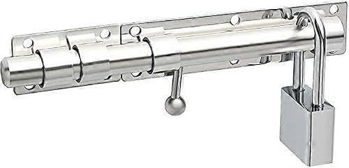 Joyhappst Image Color Dww-Bolt Door Latch (Padlock Not Included) Sliding Cylinder Door Lock Exterior Door Lock With Padlock Hole, Chrome Finish Stainless Steel