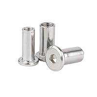Vista 1 de 5 Uds. M5 x 0.236 in Tornillo hexagonal remache inserción tuerca 304 acero inoxidable cabeza plana barril tuercas rosca interna tuerca cilíndrica