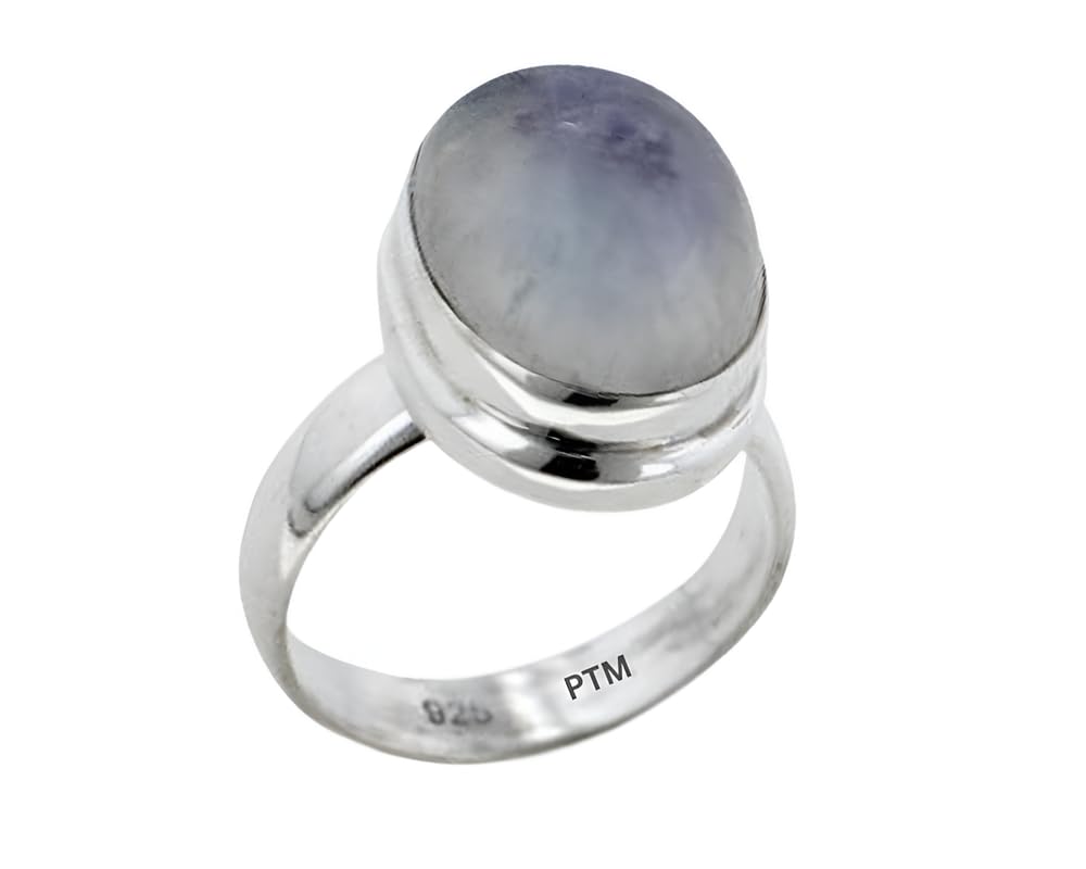 PTM 925 Sterling Silver Moonstone/Chandrakantmani 3.25 to 10.25 Ratti or 3.00 to 9.50 Carat Natural Gemstone Bis Hallmark Ring for Men & Women