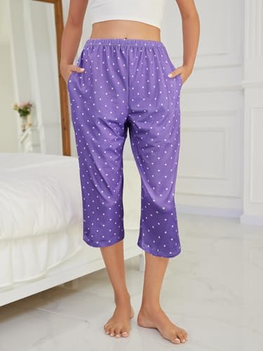 VENTELAN 3 Pack Womens Ultra-Soft Capri Pajama Pants Adjustable Waistband Sleepwear Bottoms (Available in Plus Size) S-XXXL2