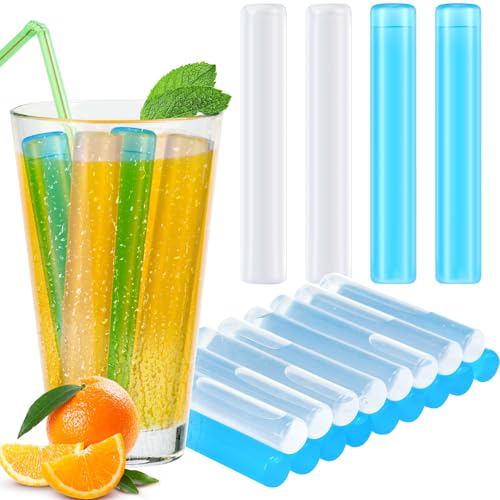 RimCereal 20 Pcs Reusable Ice Cube Ice Sticks Plastic Ice Cube Washable Permanent Non Melting Water Bottle Ice Stick for Drinks Water Bottles Whiskey Wine (Blue White)